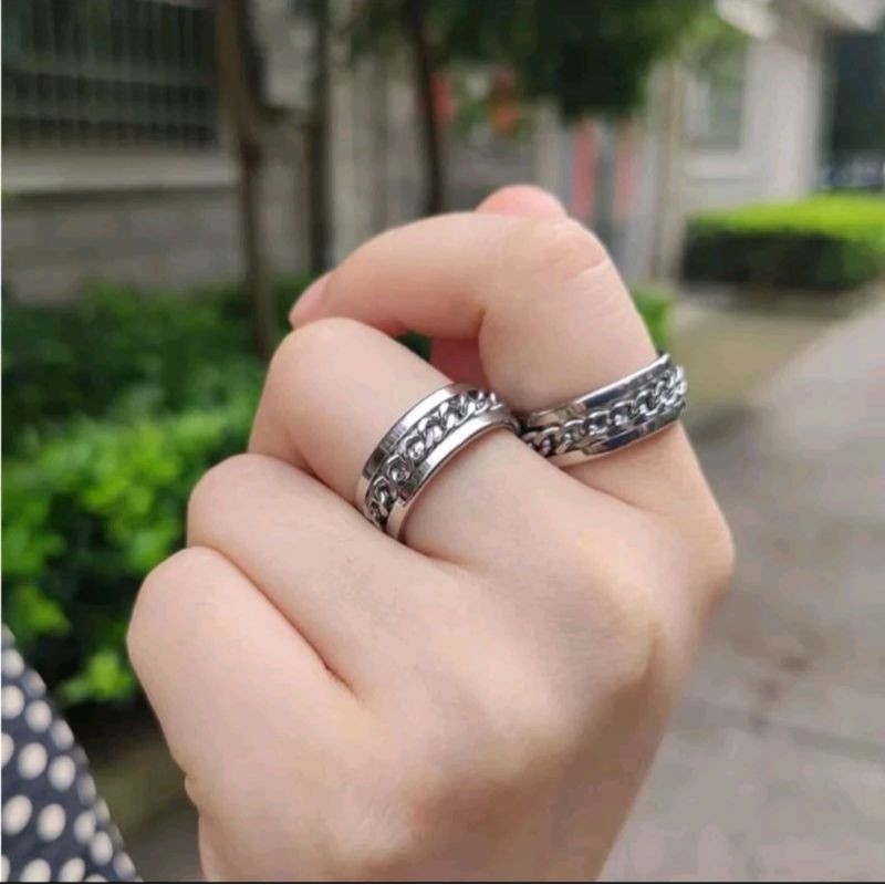 4s Grosir Solo || CINCIN TITANIUM MOTIF RANTAI WARNA SILVER || CINCIN SILVER PRIA&WANITA PEMBUKA PEN