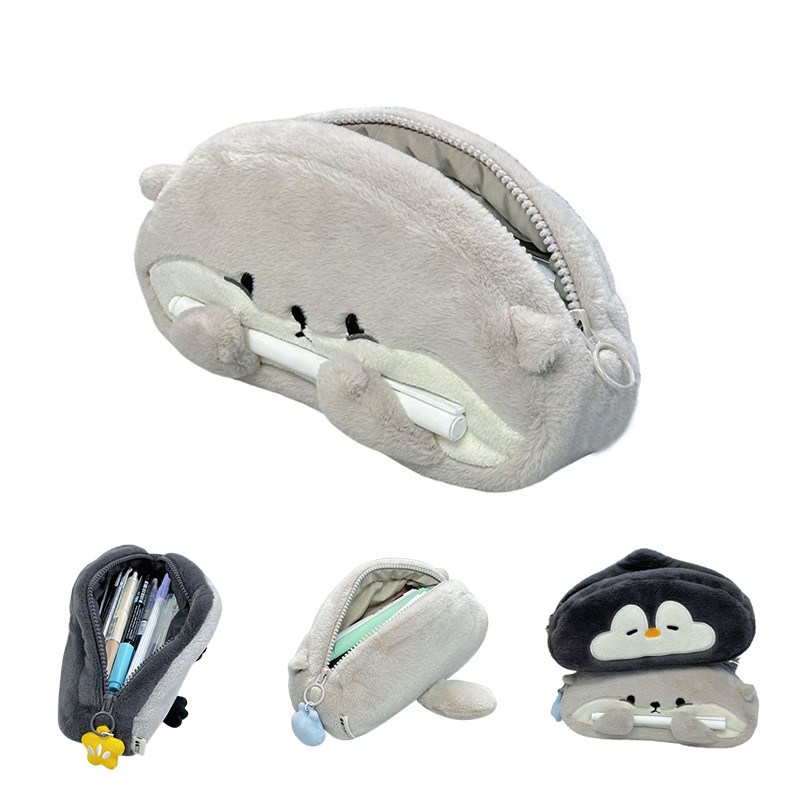 

Cute Cartoon Little Otter Penguin Plush Pen Bag Large Capacity Kawaii Pencil Case Stationery School Supplies Stationery Bag