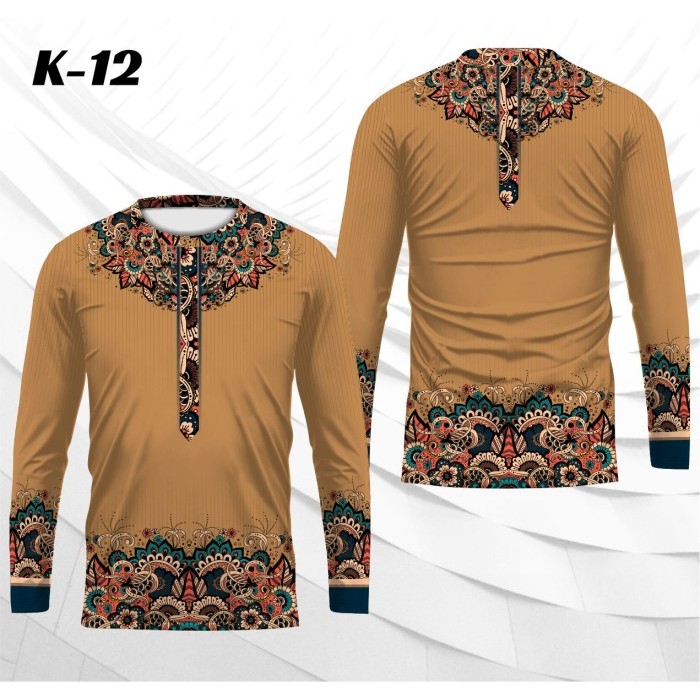 Baju Muslim Style KerenJersey islami baju koko batik kaos muslim lengan panjang - Cokelat, XS
