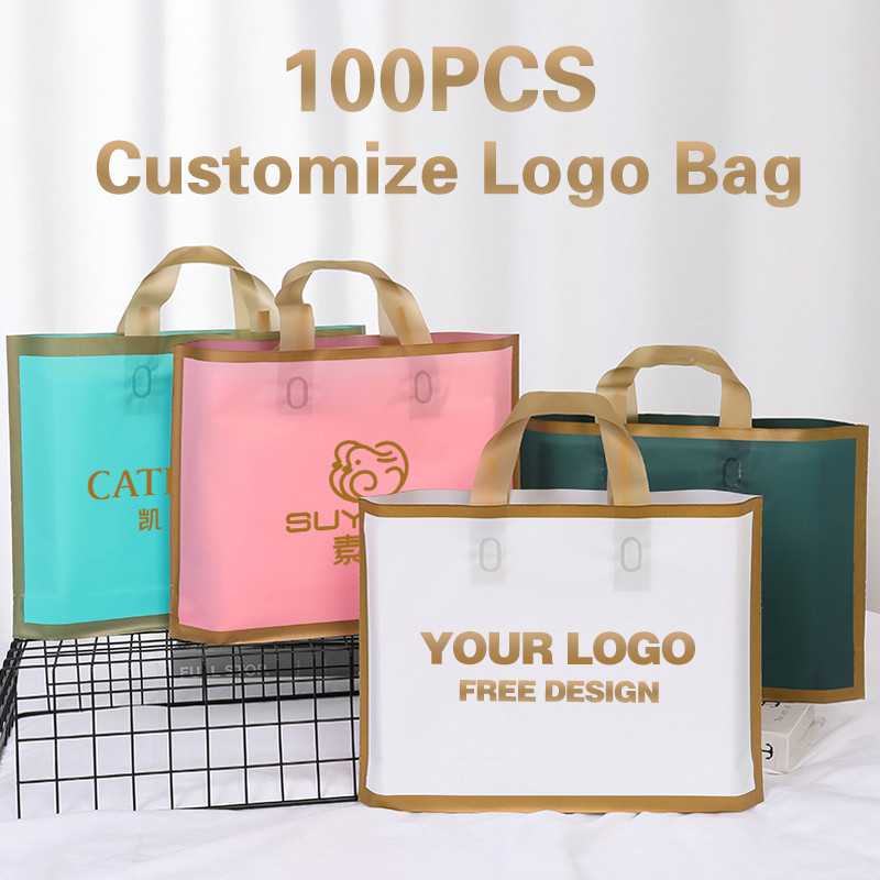 

100Pcs/lot Custom Logo Thickend Clothes Packaging Plastic Bags with Handle Shopping Gift Bag For Business Print Logo Free Design