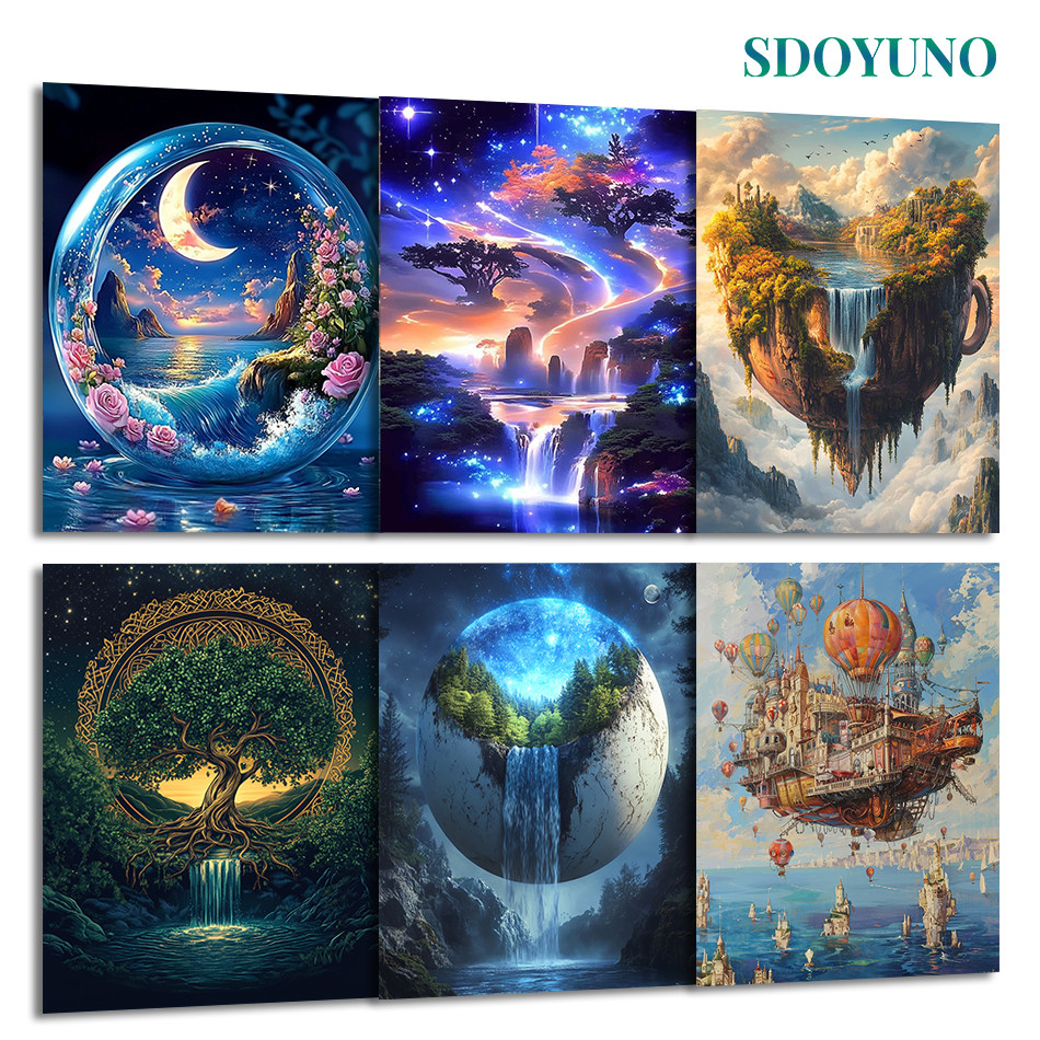 

SDOYUNO Painting By Numbers New Abstract Landscape Forest Waterfall Paint Pictures By Numbers Drawing Oil Art Handiwork Diy Set