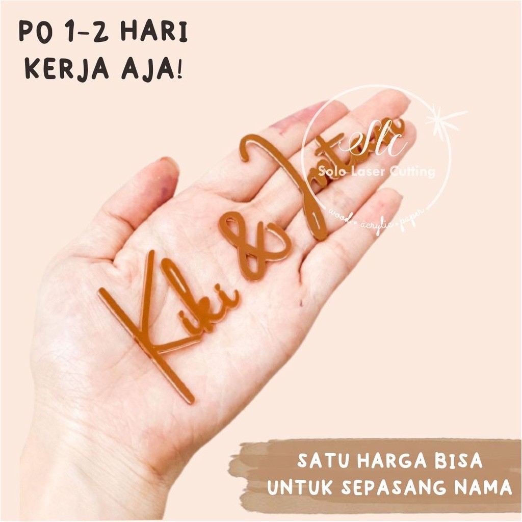 SEPASANG NAMA AKRILIK WARNA LETTER  chipboard akrilik dekorasi mahar rustic nama mahar craft nama cu