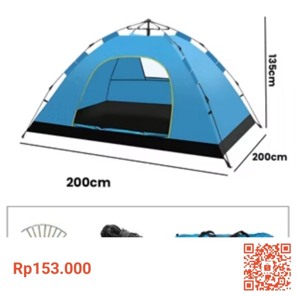 SY tenda kemping lipat otomatis 150x200 dan 200x200  kapasitas 4-5 orang