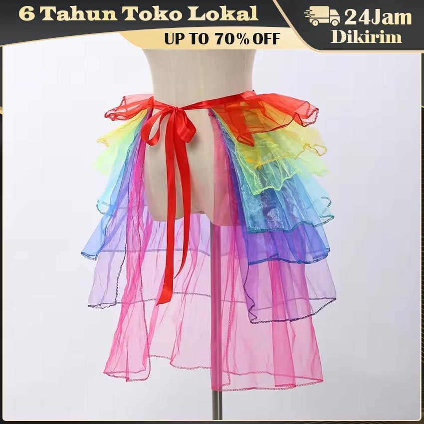 Rok Pelangi Tutu Dewasa Fashion / Rok Warna-Warni Bahan Jala Satin untuk Kostum Panggung, Pesta Tema