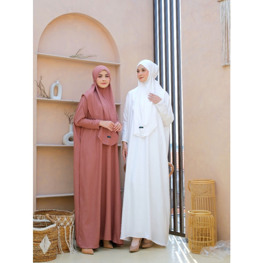 Gamis Abaya Putih Set Hijab Syari Polos Jumbo Premium Set Kerudung