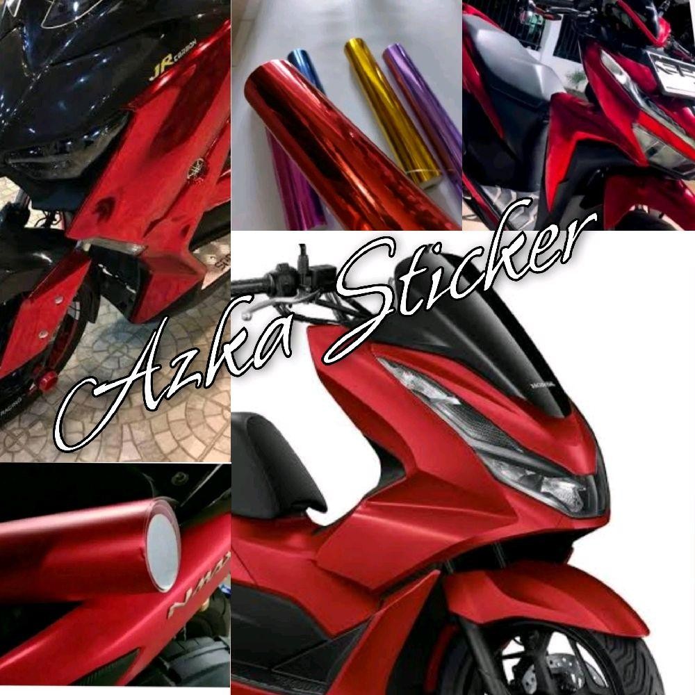 Skotlet stiker motor merah crom metalic stiker skotlet merah crom doff