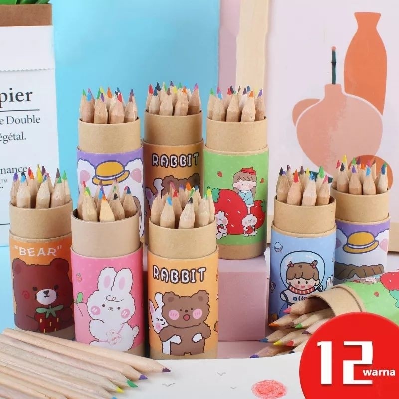 

Pensil Pinsil 12 Warna + Peraut Rautan Alat Set Tulis Warna isi 12 Pcs PRP