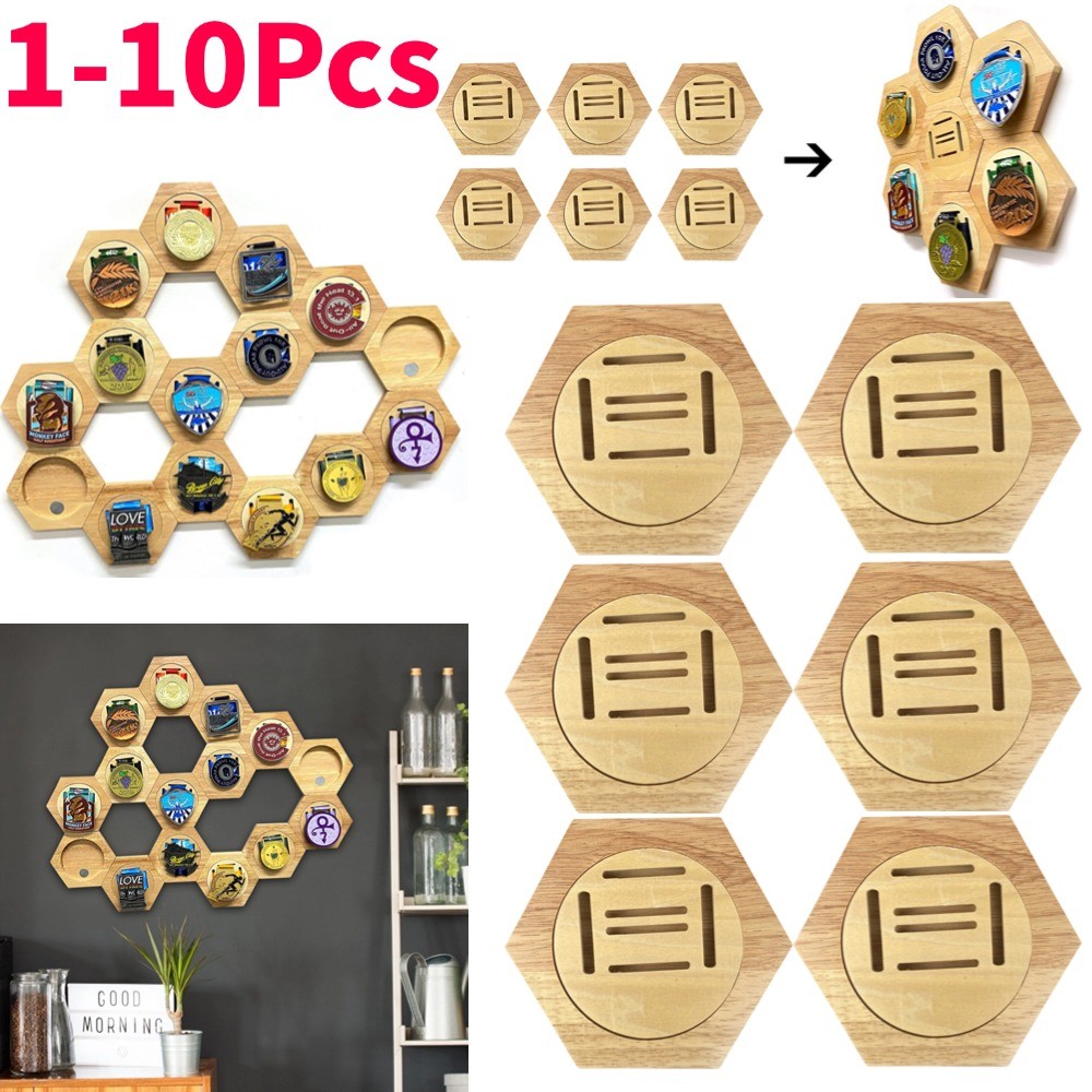

1-10Pcs Medal Display Stand Wooden Medal Hanger for Sport Track Field Running Creative Splicing Wall Hexagonal Honor Decor Rack
