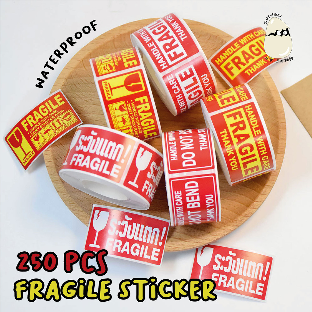

250 pcs Fragile Sticker l Sticker Roll isi 500pcs l 1 Roll Stiker l Tahan Air l Sticker Packaging
