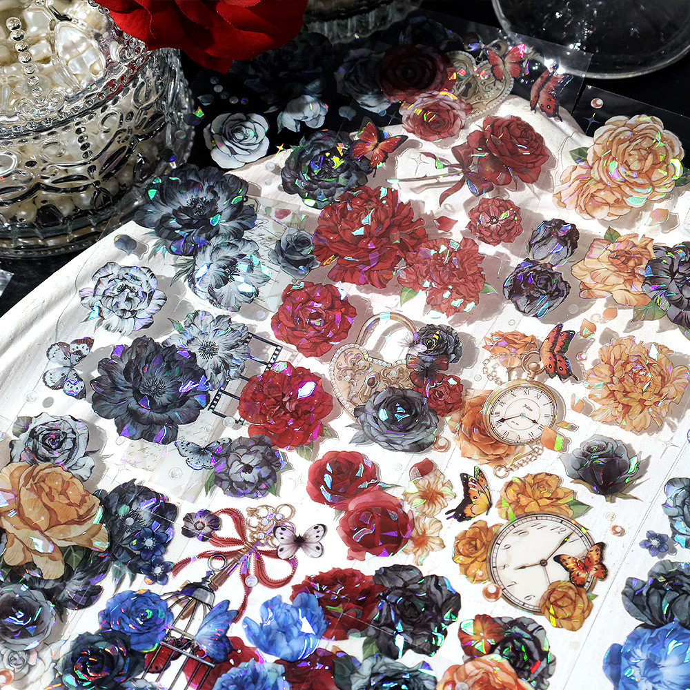 

Rose Theme Dark Style Tapes，Beautiful Flower Pattern，Album Diary Decoration，Self-Adhesive Stickers，Student stationery supplies