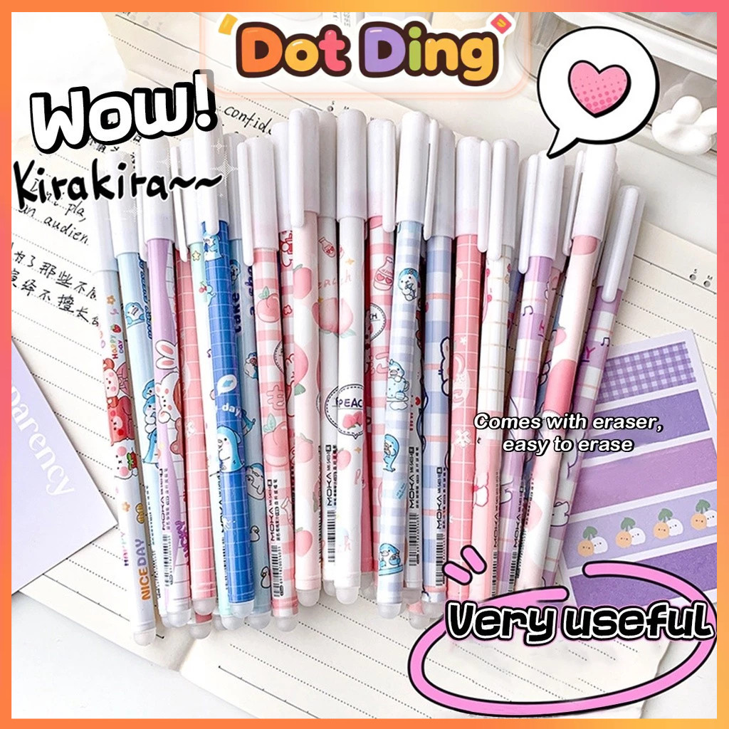 

12 buah/kotak Pena Gel yang Dapat Dihapus Ujung Jarum 0,5mm Tinta Biru Pena Lucu dengan Penghapus untuk Siswa Menulis Perlengkapan Alat Tulis Sekolah H392