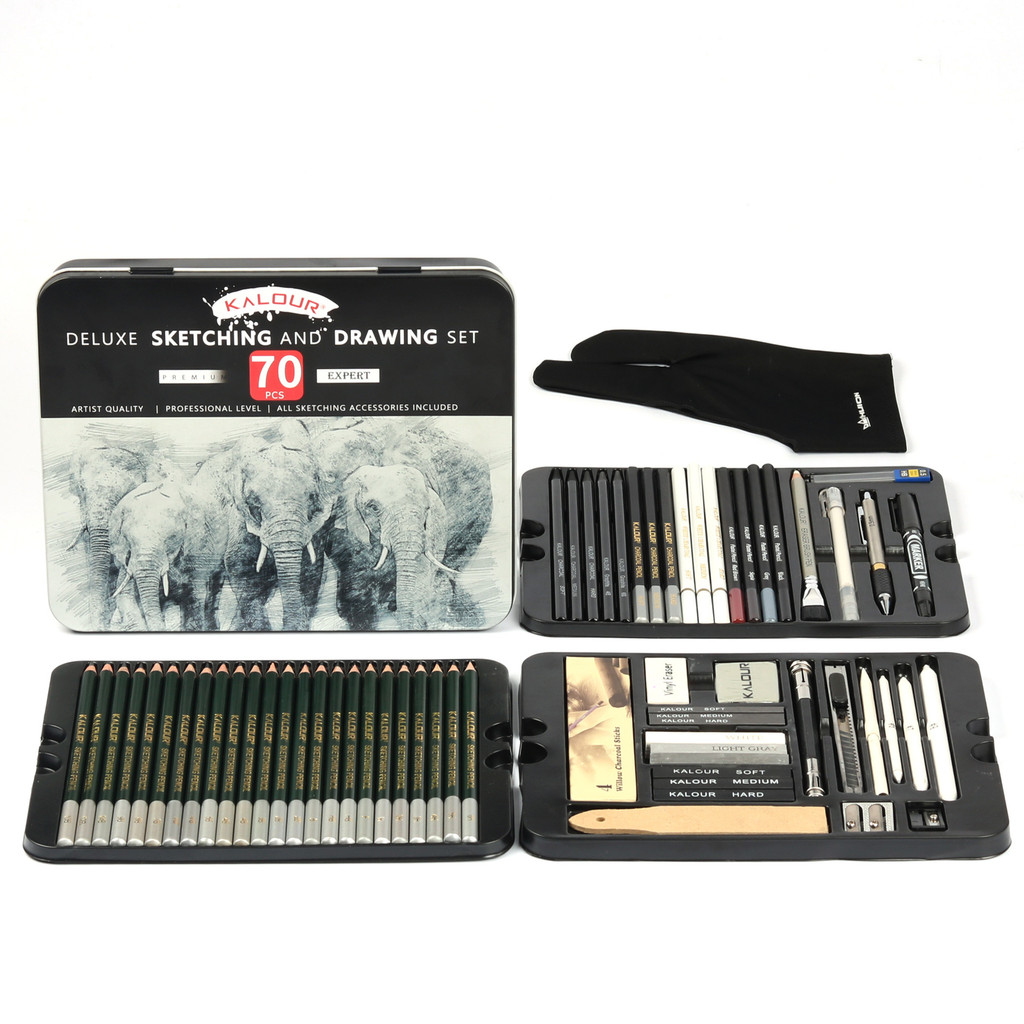 

Kalour Art Supplies 70pcs Professional Sketching Pencil and Drawing Pencil Set in Tin Box with Various Drawing Tool for Artist