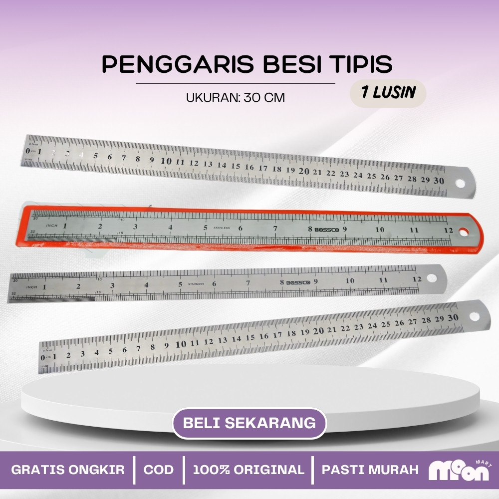 

Grosir!!! (Harga 1 LUSIN) Penggaris besi 30 cm, stainless steel ruler, penggaris besi