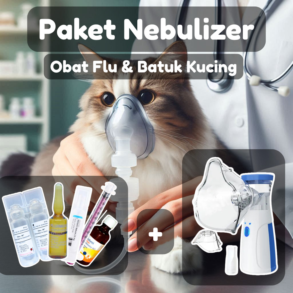PAKET NEBUSOLUTION & ALAT NEBULIZER UAP PET PORTABLE FLU BATUK ASMA ANABUL KUCING ANJING PAKET FLU B