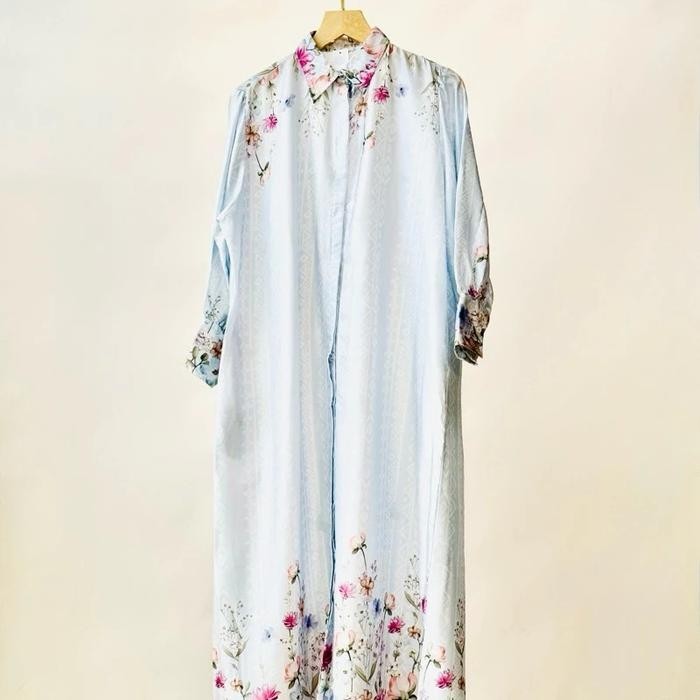 Gamis diorsilk premium jumbo full kancing ld 120cm - Biru