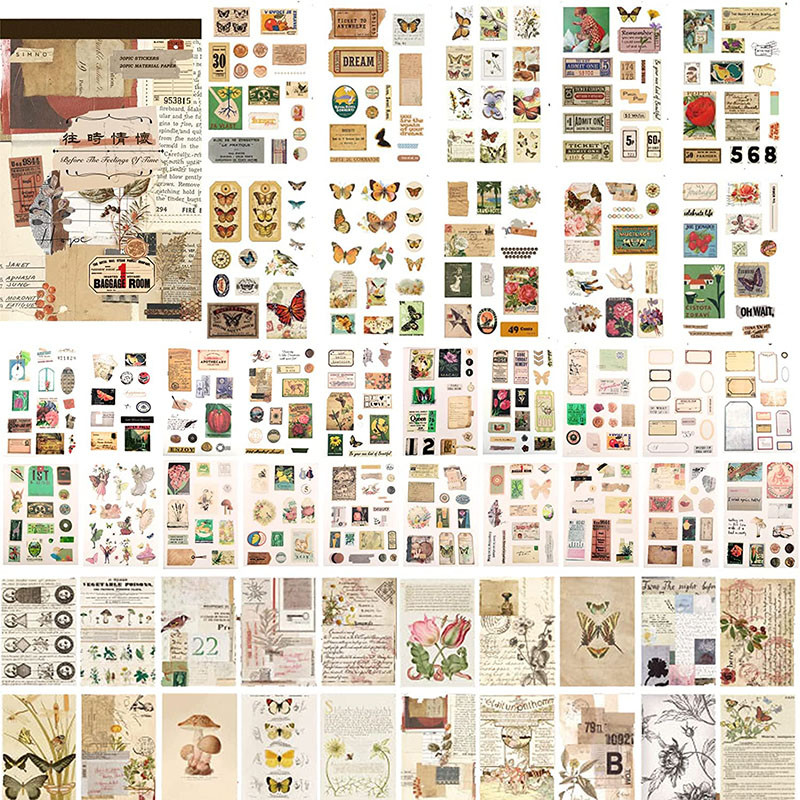 

414Pcs Vintage Stickers for Journaling 20 Scrapbook Papers Scrapbooking Ephemera Sticker Book for Journaling Scrapbooking Supply