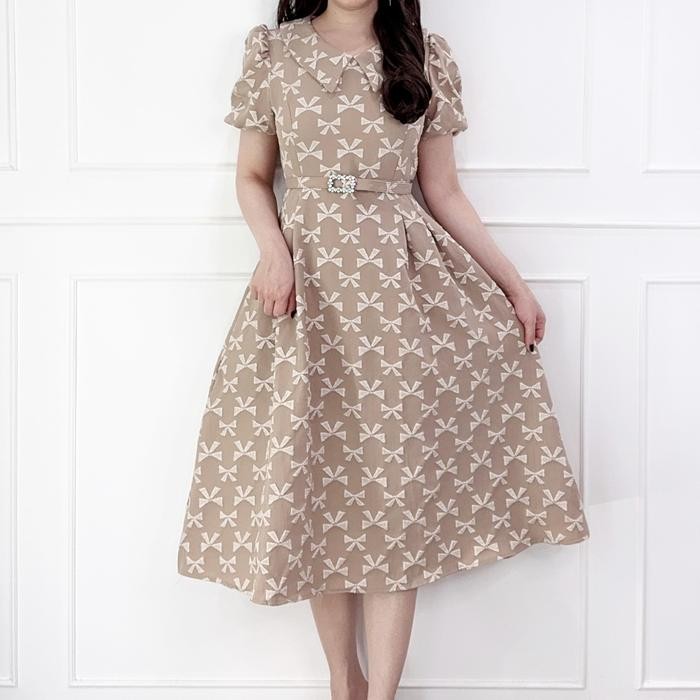 SV 5711 - Ellenor Ribbon Dress | Silvervogue | Gaun Midi Kasual Pakaian Wanita - Coklat Tua
