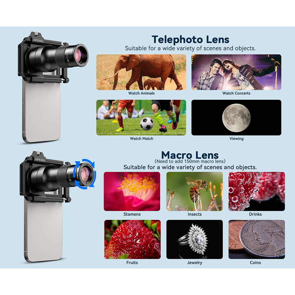 APEXEL Lensa Tele Smartphone 2in1 Macro Lens Telephoto Zoom APLTM6