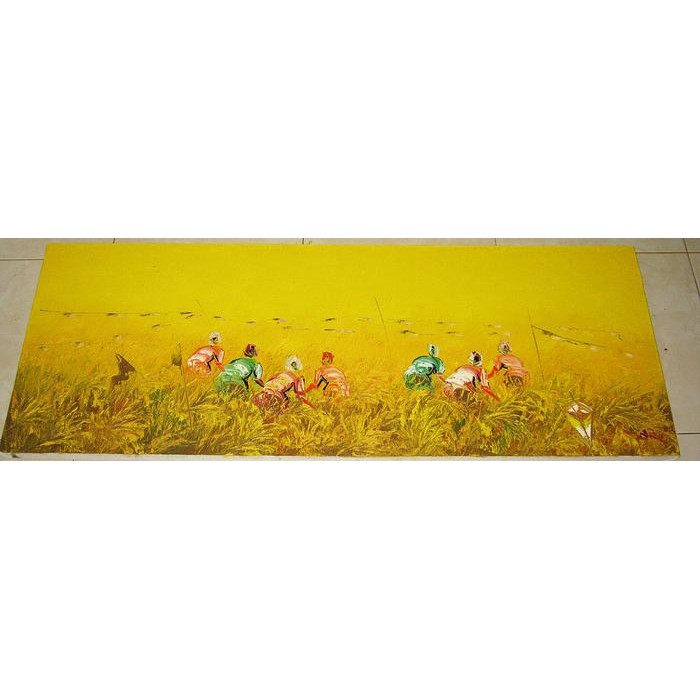 Lukisan Panen Padi Yang Telah Menguning (60x120) Handmade Asli Bali