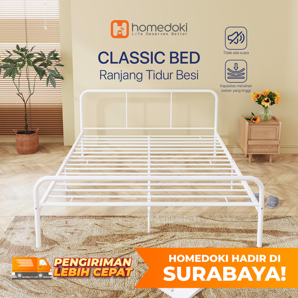 Homedoki Surabaya- CLASSICBED WHITE  Series / Dipan Tempat Tidur Kai Ranjang Besi /Puith Divan Kasur