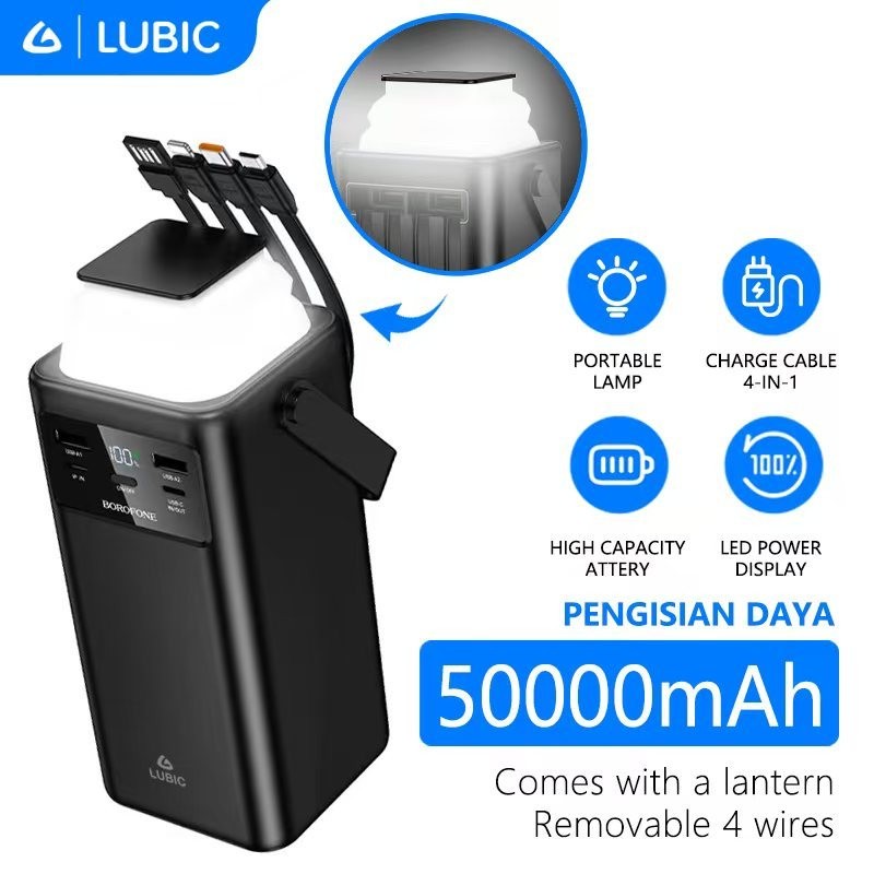 

Lubic Powerbank 50000mAH Ultra Capacity 22.5W Fast Charging LED Camping Lights Bank Daya - Original