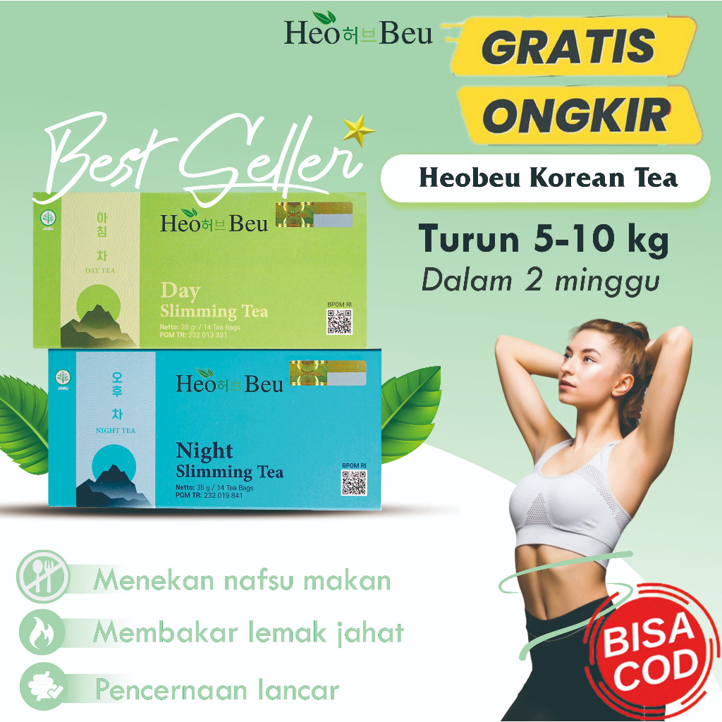 HeoBeu 1 Paket Pagi & Malam TEH HEO BEO PELANGSING HERBAL ALAMI TEH DETOK TEH DIET SLIMMING TEA AMPU
