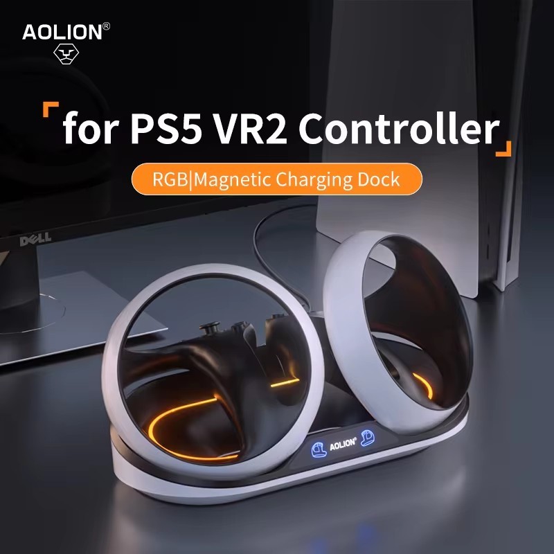 Aolion For PS5 VR2 Charging Base Bracket with RGB Light Controller Charging Station Dock Stand For S