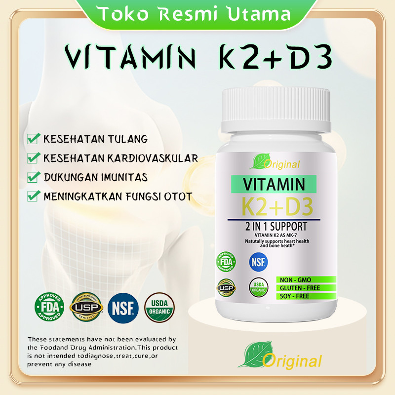 VITAMIN K2 D3 5000 10000 IU 100% ORIGINAL USA Halal BPOM Vitamin D3 10000iu with 250mcg vitamin K2(m