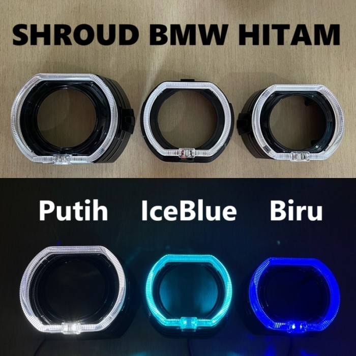 Shroud Projector BiLED BMW FULL Hitam 2.5 Inci 3 Mini Inch Mobil Motor - BMW Hitam 3Mini, IceBlue
