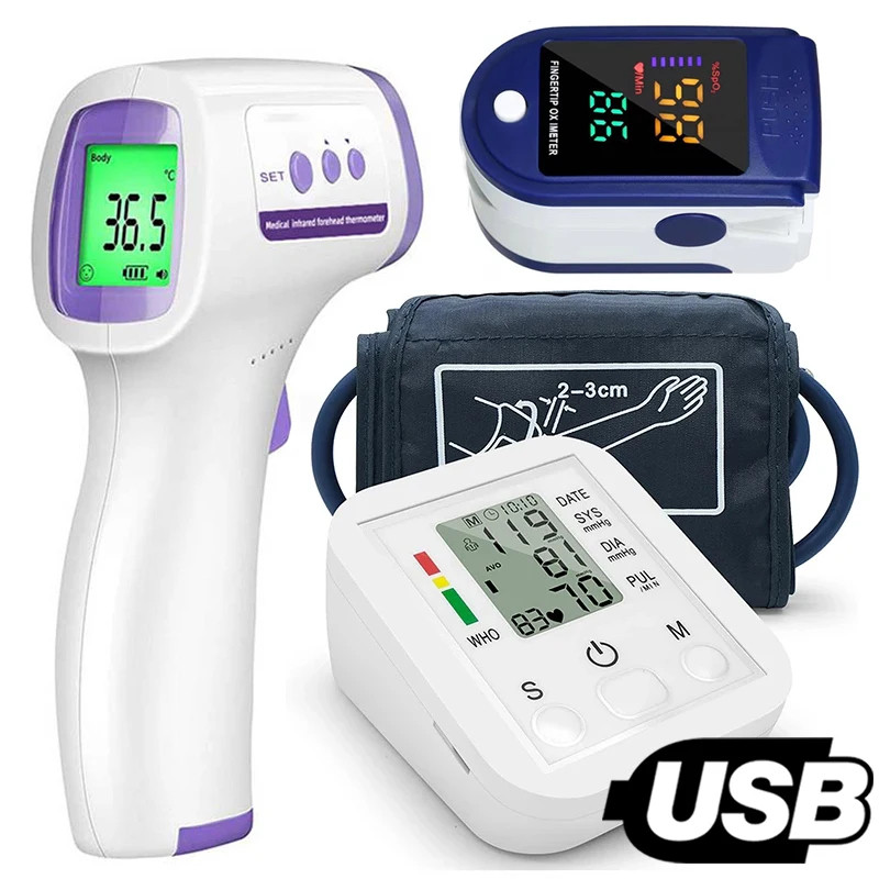 PAKET Alat Tes Darah Oksigen Tensi + Oximeter + Thermometer Digital Arm Sphygmomanometer tensimeter 