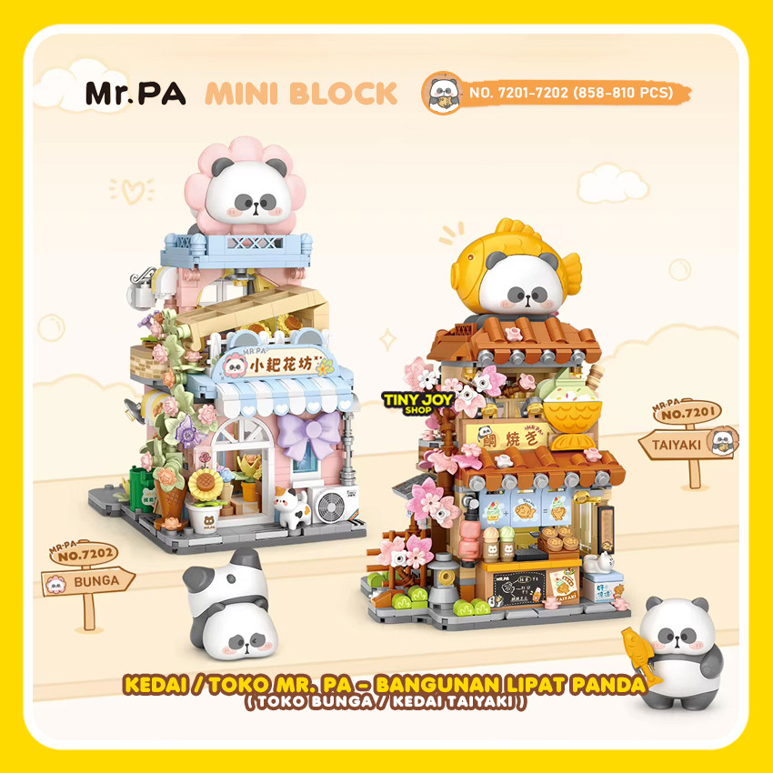 AU79 MR. PA Mini Building Block LOZ (KEDAI KUE IKAN TAIYAKI & TOKO BUNGA) 7201-7202 Panda Flower Sho