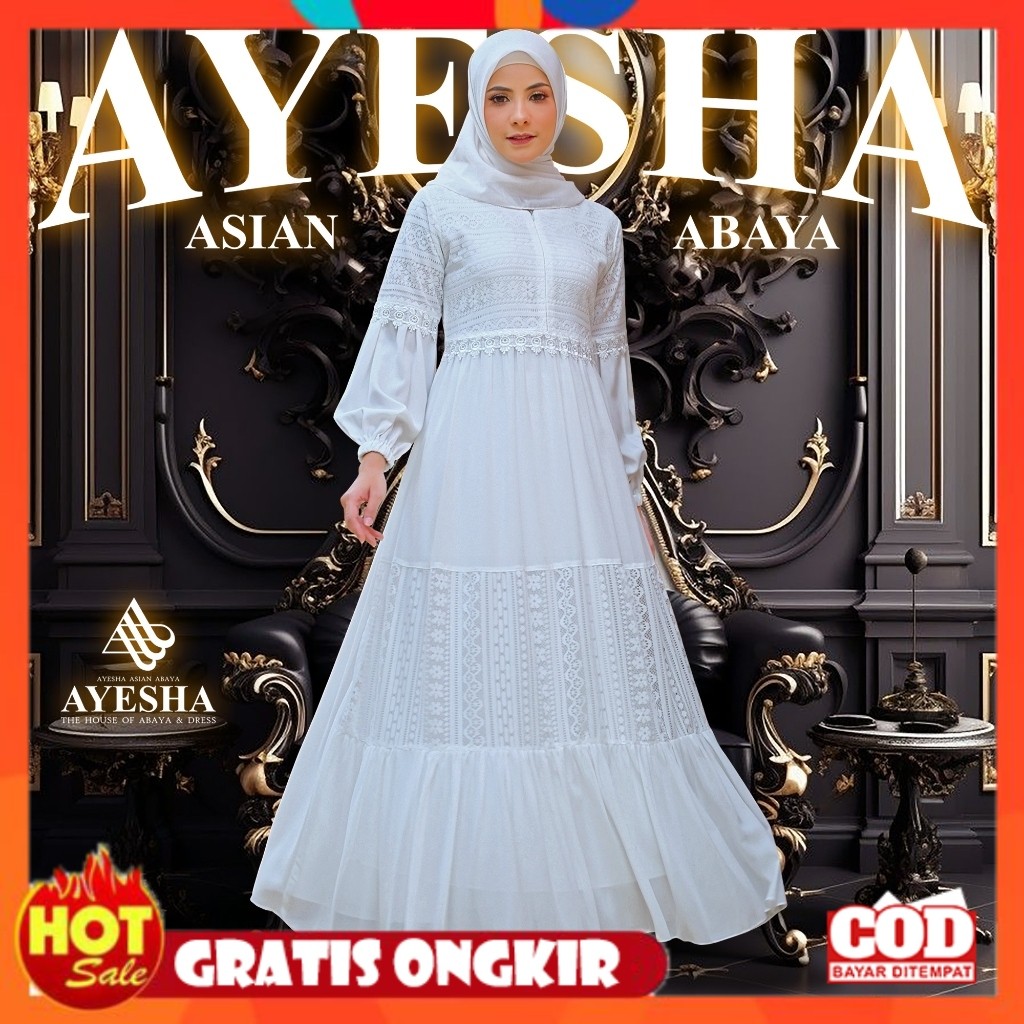 [PREMIUM ORIGINAL] AYESHA Gamis Putih Brukat Wanita Mewah Elegan Terbaru