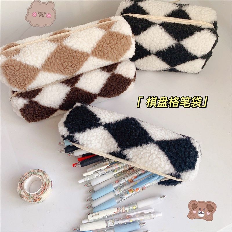 

Fashion Plush Stripe Style Pencil Case Large Capacity Pen Bag Cosmetic Pouch Storage Box Student School Stationery Supplies