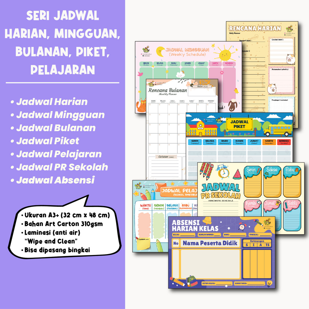 

Poster Jadwal Harian Mingguan Bulanan Wipe Clean Dekorasi Hiasan Pajangan Dinding