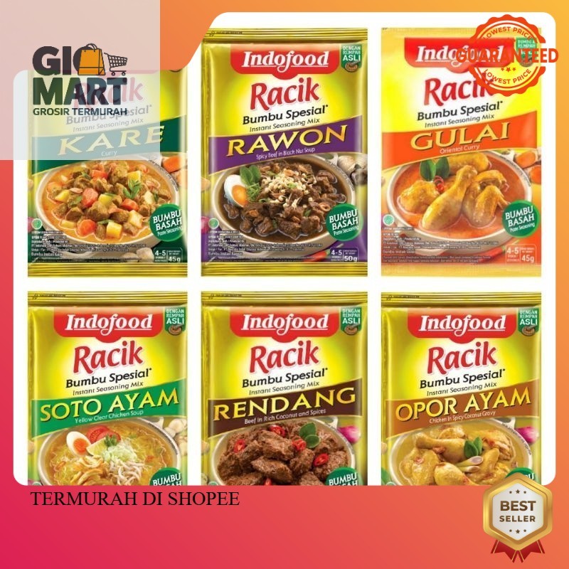 

(BOX) BUMBU INSTANT RACIK INDOFOOD KARE OPOR RENDANG GULAI SOTO RAWON ISI 24 INSTAN BUMBU MASAK