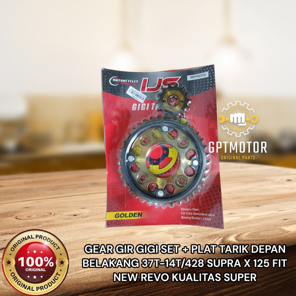GEAR GIR GIGI SET + PLAT TARIK DEPAN BELAKANG 37T-14T/428 SUPRA X 125 FIT NEW REVO KUALITAS SUPER