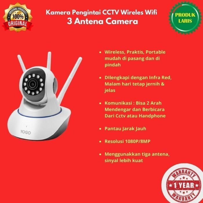 CCTV Mni Wireles Wifi 3 Antena tersembunyi tanpa kabel v380 pro