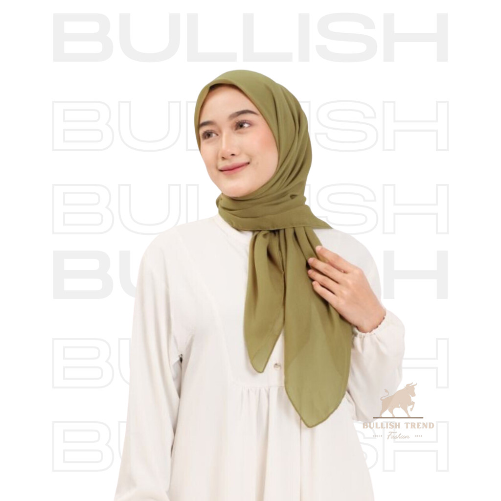 Hijab Segi Empat Warna Olive Polos Bahan Polycotton Premium Jahit Tepi