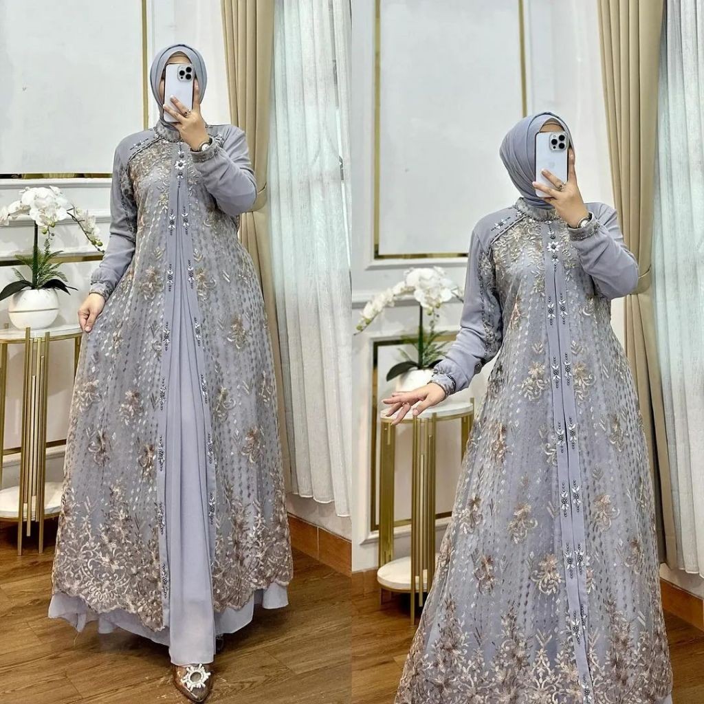 Alfahmi Outfit - Ayesha Baju Gamis Wanita Brukat Kondangan Dress Size M L XL XXL Bahan Ceruty Babydo