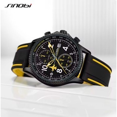 Jam Tangan Pria Sinobi Sport Chronograph Rubber Strap Water Resistant S9870G Air Force