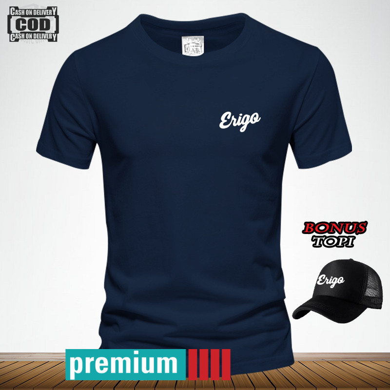 BONUS TOPI.. Baju Kaos T-Shirt Pria Wanita Distro Logo Erigo Text Putih Kaos