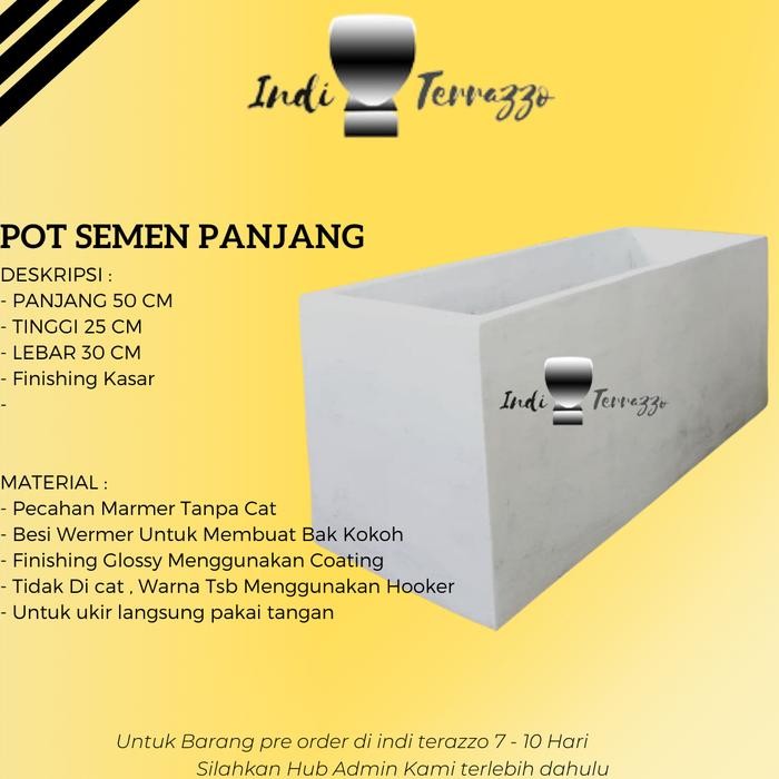 INDI TERAZZO POT PANJANG SEMEN DAN TERASO - POT TERASO PUTIH - Semen, 100x30x30 cm
