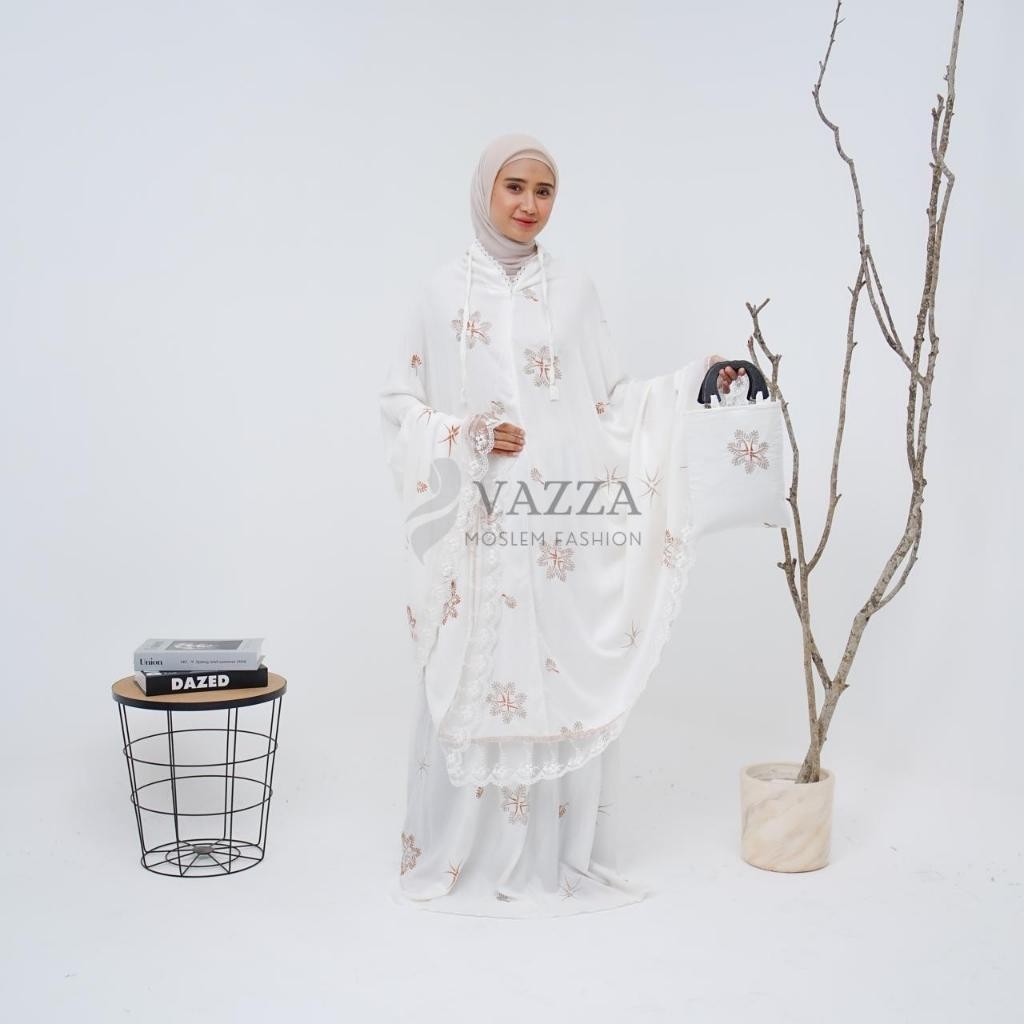 DEVIY BERKAH STORE Mukena Bordir Dewasa 2in1 Rayon Renda Tile Putih Tulang BINTANG New