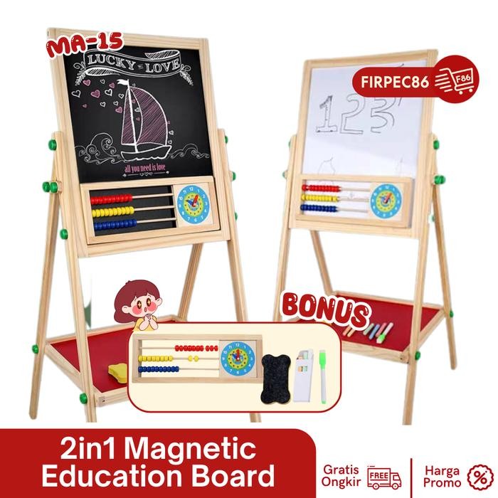 

F86 MAINAN EDUKASI KAYU PAPAN TULIS MAGNET STANDING SEMPOA LENGKAP - MA-15