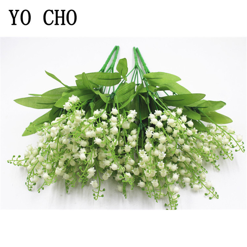 7 Branch White Artificial Lily of the Valley Flower Gift Silk Fake Flower Lily Bouquet for Home Offi