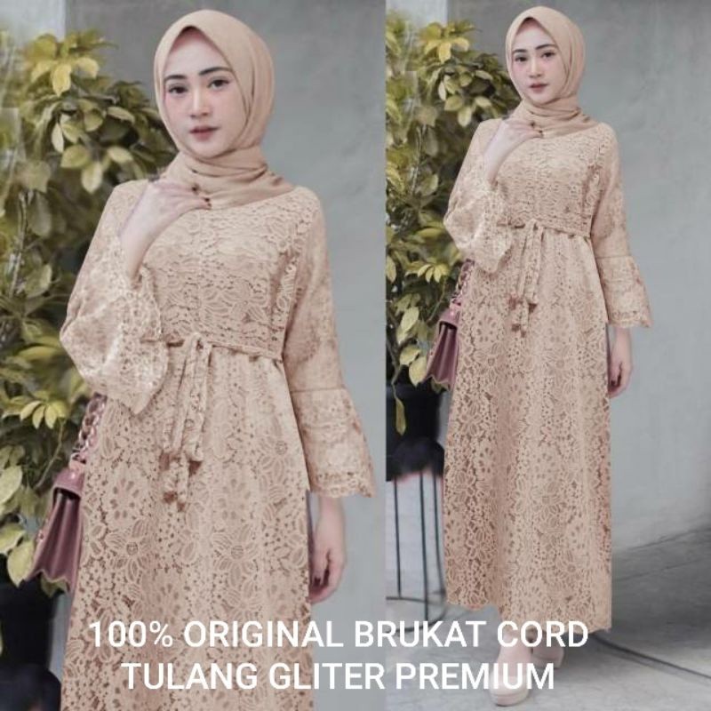Size L Xl XXL Gamis Brukat Yasina / Maxi Brukat Yasina / Baju Muslim Jumbo Pesta Hajatan Kondangan