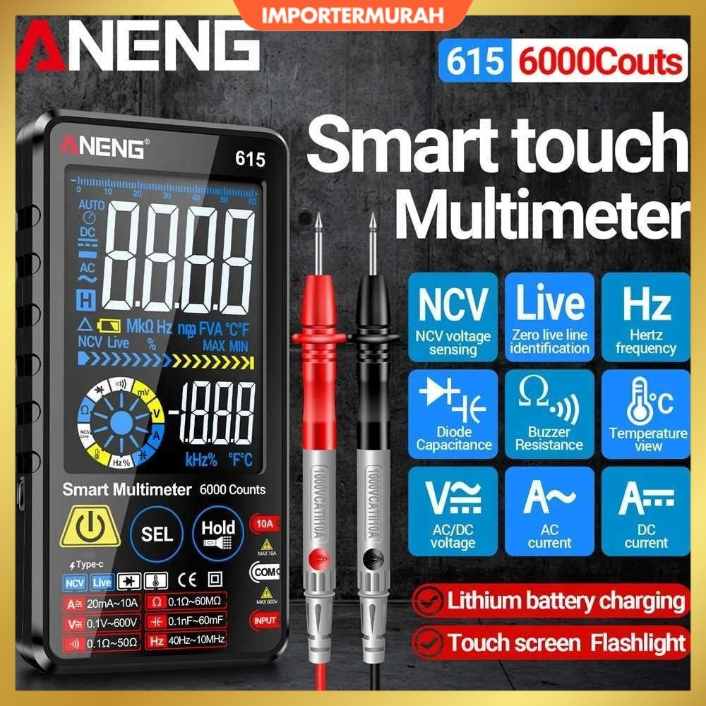 ANENG Digital Multimeter Touchscreen NCV Lighting 6000 Count 700mAh - 615
