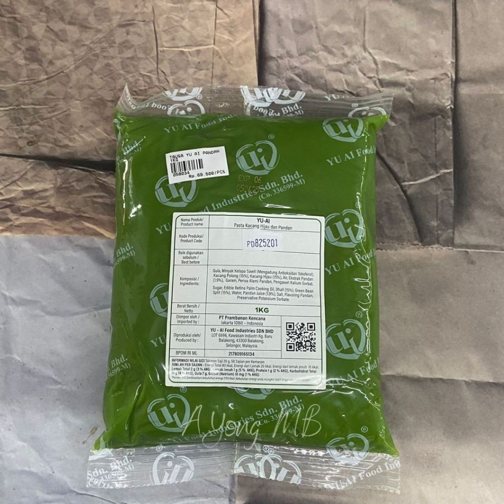

NEW YU AI PANDAN PASTE 1KG / TAUSA PANDAN DAN KACANG HIJAU 1KG / ISIAN ROTI FILLING BAKPAO PREMIUM