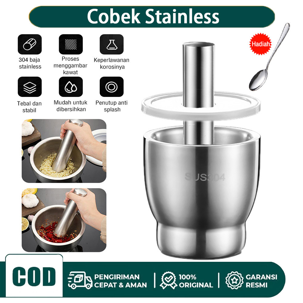 NEW Cobek Stainless /Ulekan Stainless /Tumbukan Bumbu Dapur Dengan Tutup /Mortar Pestle Tumbukan Bum