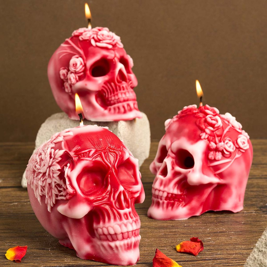 

Halloween Rose Skull Silicone Candle Mold Handmade Flower Skull Soap Plaster Resin Chocolate Baking Molds DIY Home Crafts Decor
